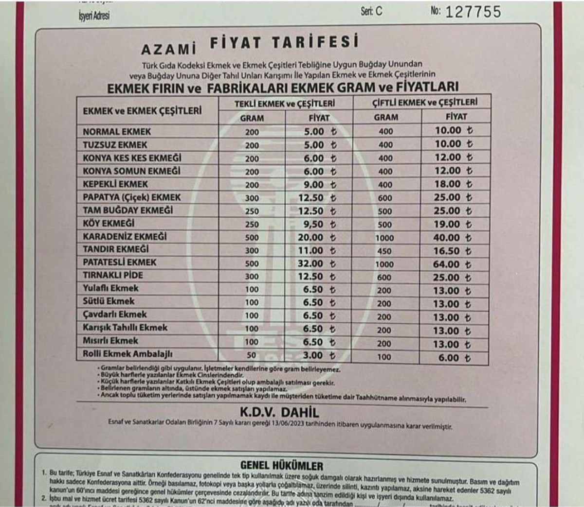 Konya'da ekmek fiyatları zam