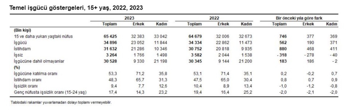 TÜİK 'İşgücü İstatistikleri 2023' verilerini açıkladı!