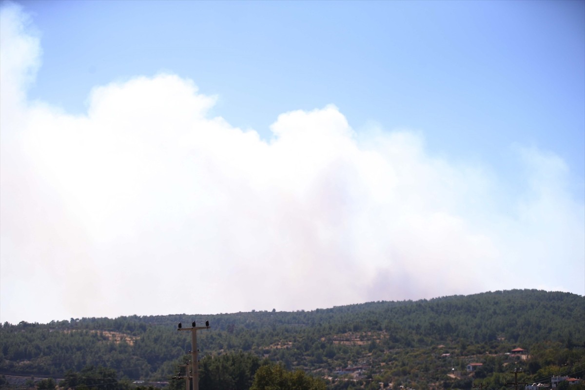 Muğla'nın Menteşe ilçesinde ormanlık alanda çıkan yangına havadan ve karadan müdahale...